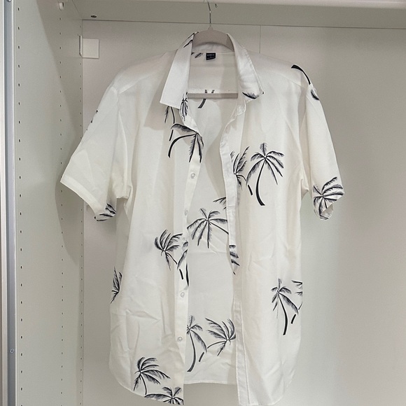 Shein White Palm Tree Print Men's Shirt - Picture 1 of 1
